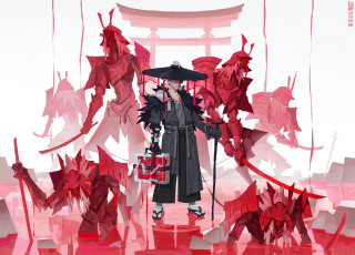 Картинка аниме оружие +техника +технологии самурай