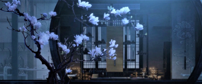 Обои картинки фото аниме, mo dao zu shi, дом, окно, дерево, магнолия