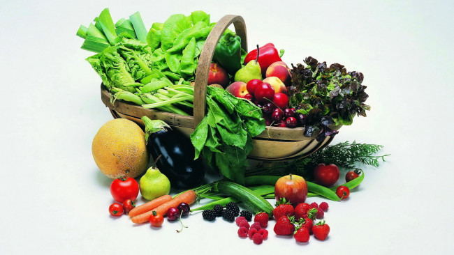 Обои картинки фото еда, фрукты и овощи вместе, цукини, баклажан, морковь, перец, ягоды