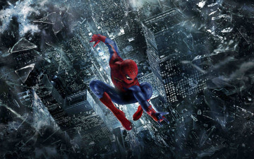 обоя новый, Человек, паук, кино, фильмы, the, amazing, spider, man, дождь, город, летит, паутина, spider-man, Человек-паук