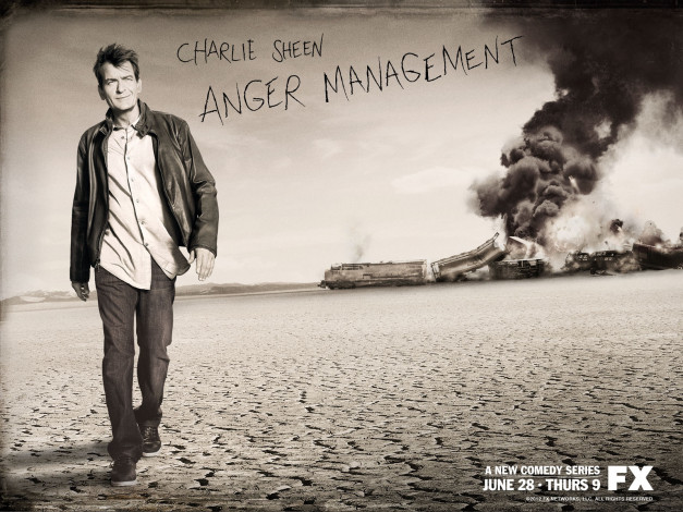 Обои картинки фото управление, гневом, сериал, кино, фильмы, anger, management, Чарли, шин, поезд, крушение