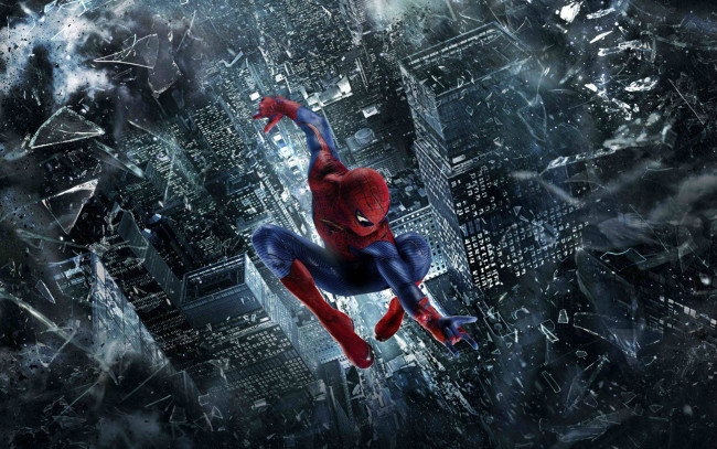 Обои картинки фото новый, Человек, паук, кино, фильмы, the, amazing, spider, man, дождь, город, летит, паутина, spider-man, Человек-паук