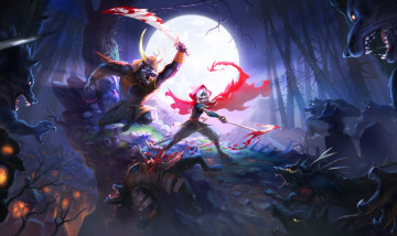 Картинка akaneiro demon hunters видео игры луна лес меч
