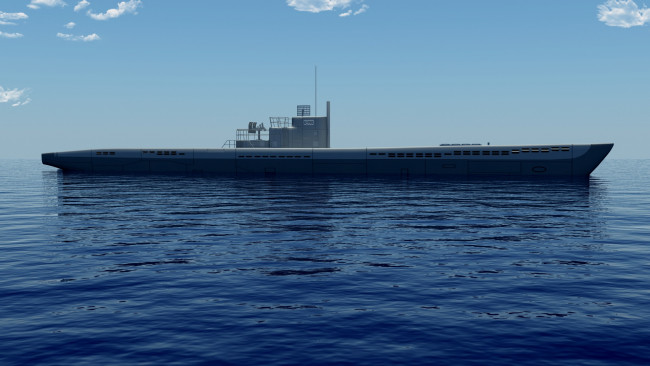 Обои картинки фото корабли, 3d, подводная, лодка, облака, море
