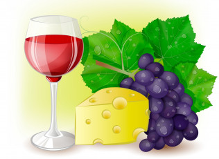 обоя векторная графика, еда, виноград, вино, сыр