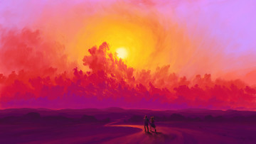 Картинка векторная+графика люди+ people солнце облака пара арт цифровое искусство