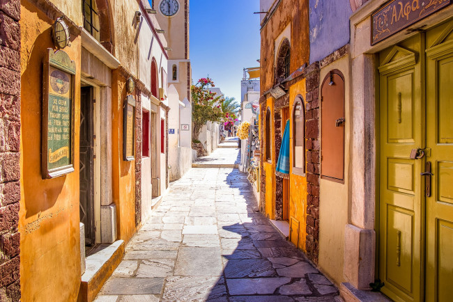 Обои картинки фото города, санторини , греция, узкая, улочка
