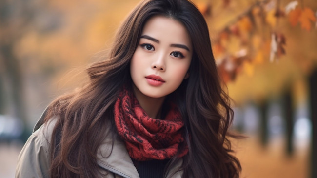 Обои картинки фото девушки, - азиатки, азиатка, взгляд, шарф