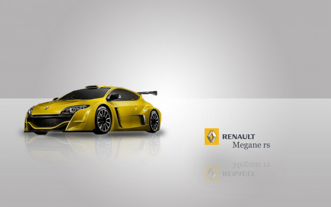Обои картинки фото автомобили, renault, автомоболь, желтый, фон, серый, megane, rs