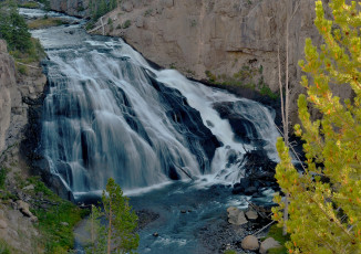 Картинка природа водопады show me the way wyoming gibbon falls yellowstone n  p usa