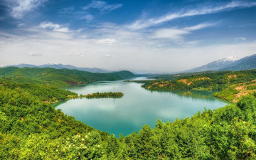 обоя debarsko, lake, macedonia, природа, реки, озера, македония, дебарское, озеро, горы, лес, панорама