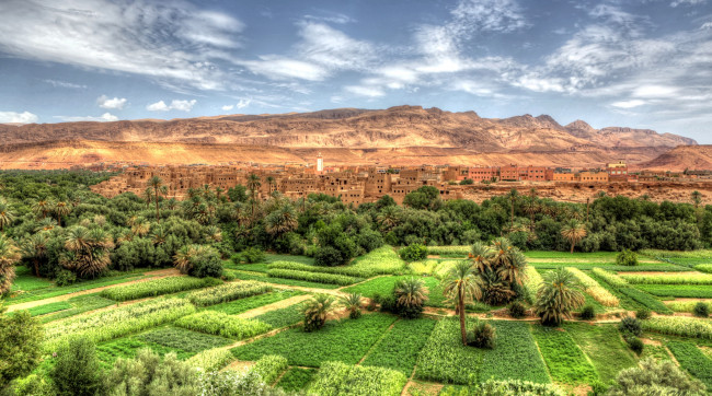 Обои картинки фото марокко, сус, масса, драа, города, панорамы, горы, поля, растительность, старый, город