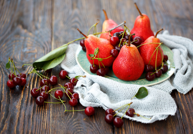 Обои картинки фото еда, фрукты, ягоды, груши, черешня
