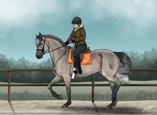Картинка рисованные животные +лошади всадник лошадь