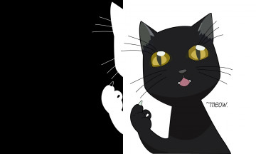 Картинка векторная+графика животные жёлтые глаза черно-белый фон кот