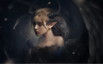 Картинка фэнтези демоны слеза грусть настроение крылья девушка арт