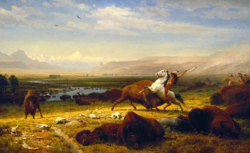 Картинка рисованное живопись индейцы бизоны охота