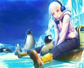 Картинка аниме животные +существа пингвины девушка