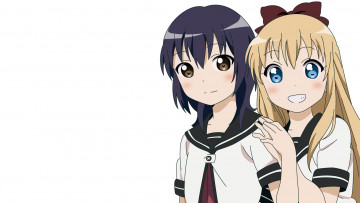 обоя аниме, yuru yuri, девушки, взгляд, фон