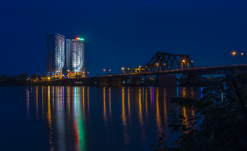 Картинка вьетнам города -+мосты водоем освещение фонари деревья отражение небоскреб