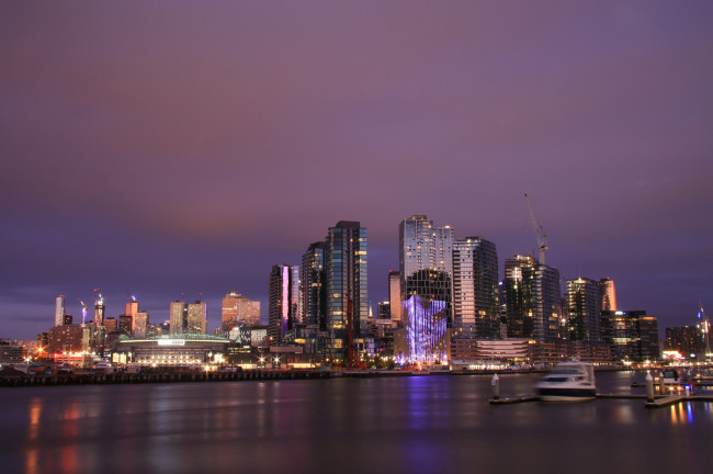 Обои картинки фото города, - панорамы, харбор, австралия, ночь, огни, дома, мельбурн