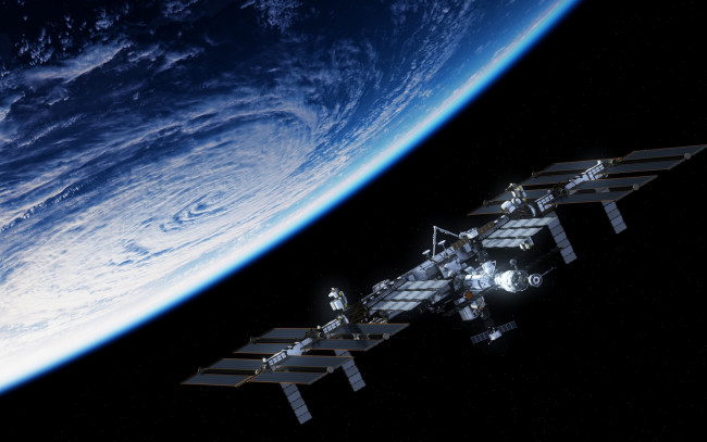 Обои картинки фото космос, космические корабли,  космические станции, станция, земля, планета, мкс
