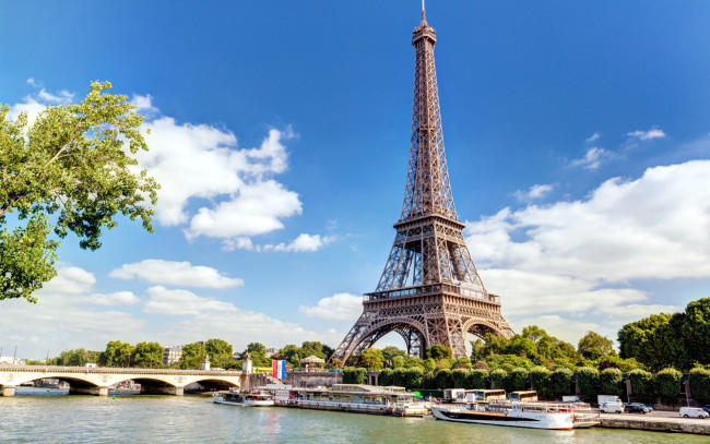Обои картинки фото города, париж , франция, река, башня, мост