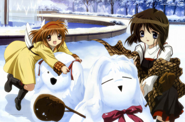 Обои картинки фото аниме, kanon, снег, девушки