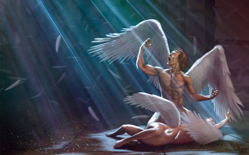 Картинка фэнтези ангелы перья ярость