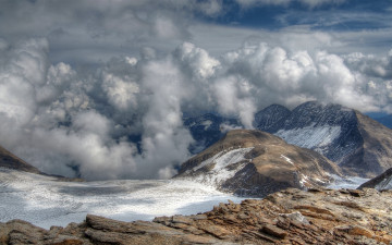 Картинка природа горы высота вершины облака скалы снег