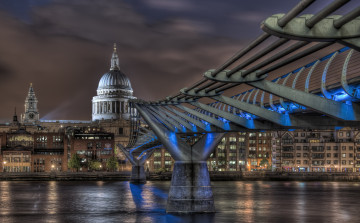 Картинка thames+crossing города лондон+ великобритания мост река ночь