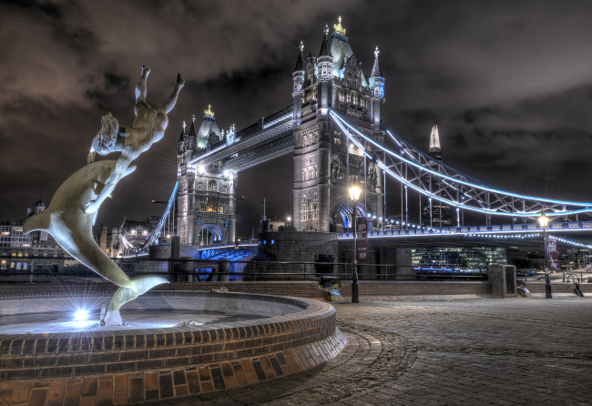Обои картинки фото tower bridge, города, лондон , великобритания, ночь, мост, река