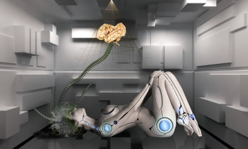 Картинка фэнтези роботы +киборги +механизмы девушка робот фон