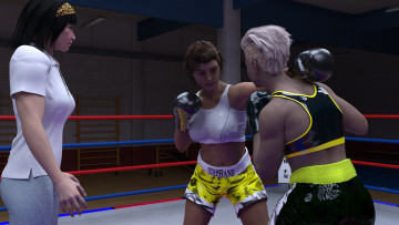 Картинка 3д+графика спорт+ sport взгляд бокс ринг девушки фон