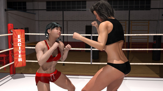 Обои картинки фото 3д графика, спорт , sport, бой, ринг, фон, взгляд, девушки