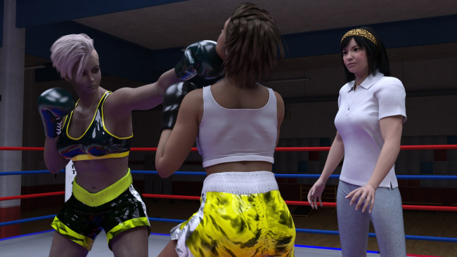 Обои картинки фото 3д графика, спорт , sport, девушки, бокс, ринг, фон, взгляд