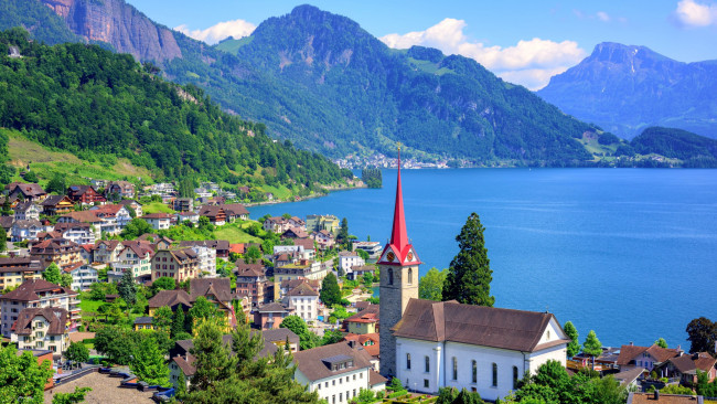 Обои картинки фото engelberg, lake lucerne, switzerland, города, - панорамы, lake, lucerne