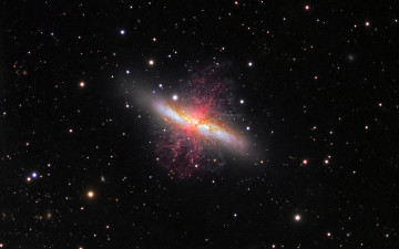 Картинка космос галактики туманности сигара сверхветер m82 галактика