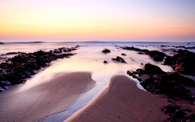 Обои картинки фото природа, побережье, берег, море, закат, песок