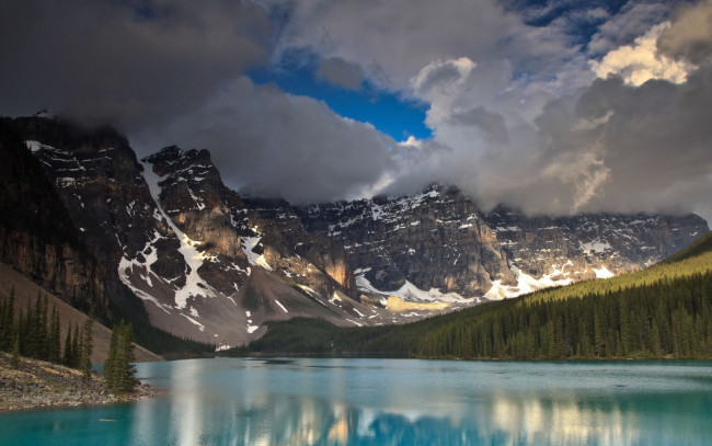 Обои картинки фото природа, реки, озера, облака, озеро, горы, лес, вода