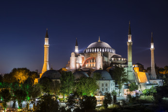 обоя hagia sophia, города, - мечети,  медресе, ночь, мечеть