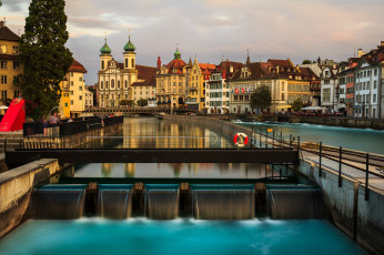 Картинка lucerne города люцерн+ швейцария канал плотина набережная здания