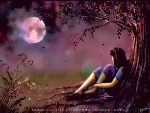 Картинка календари фэнтези calendar природа ночь луна девушка дерево 2019