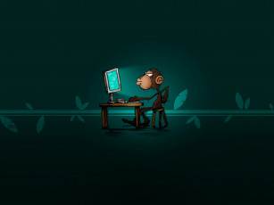 обоя рисованное, животные,  обезьяны, обезьяна, компьютер