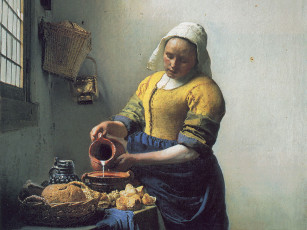 обоя the, milkmaid, рисованные, jan, vermeer