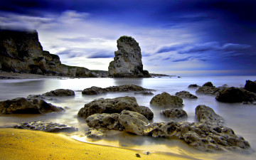 обоя природа, побережье, океан, пляж, скалы, камни, песок