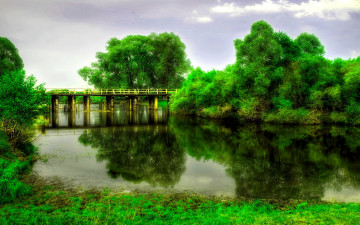 Картинка river bridge природа реки озера лето мост лес река зелень