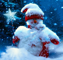 обоя праздничные, снеговики, снег, шарф, шарочка, снеговик, зведочка