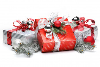 Картинка праздничные подарки коробочки праздник коробки шарики банты