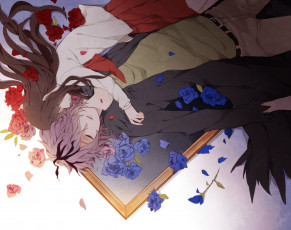 Картинка аниме ib garry картина лепестки цветы крылья shio tsuitta арт парень девушка eve